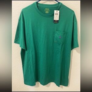 New Polo Ralph Lauren Green Men’s Crew Neck Pocket Shirt In Size Large
